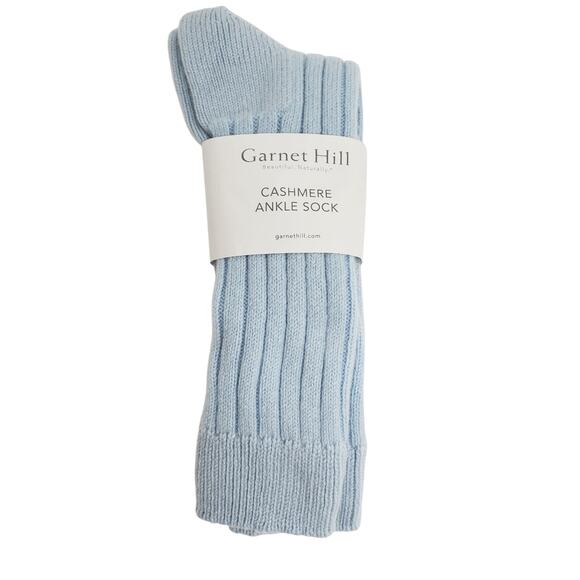 Soft Ribbed 82% Cashmere Ankle Socks 9-11 Warm Cozy Garnet Hill Rainwater Blue - Picture 2 of 7